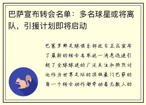 巴萨宣布转会名单：多名球星或将离队，引援计划即将启动